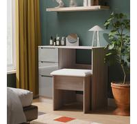 Milan Dressing Table - Single - 3 Drawer - Grey Gloss and Grey Oak