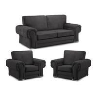Milan Fabric 3 Piece Sofa Suite Chesterfield Black Full Back 3 + 1 + 1 Furnishings For Less UK Black One Size