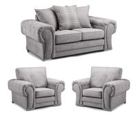 Milan Fabric 3 Piece Sofa Suite Chesterfield Grey Scatter Back 2 + 1 + 1 Furnishings For Less UK Grey One Size