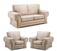 Milan Fabric 3 Piece Sofa Suite Chesterfield Mink Full Back 2 + 1 + 1 Furnishings For Less UK Beige One Size