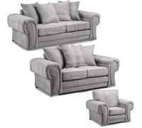 Milan Fabric 3 Piece Sofa Suite Grey Scatter Back Chesterfield Style Furnishings For Less UK Grey One Size