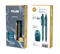 MILAN® Lava Series Gift Box with P1 Ballpoint Pen, PL1 0.5mm HB Mechanical Pencil and Sharpener Blue