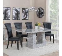 Milan Grey Marble Dining Set - Cadiz Black Leather Dining Chair