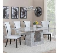 Milan Grey Marble Dining Set - Cadiz White Leather Dining Chair