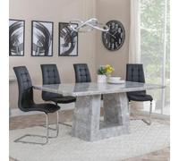 Milan Grey Marble Dining Set - Jamison Black Faux Leather Dining Chair