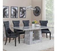 Milan Grey Marble Dining Set - Mimi Black Leather Dining Chair