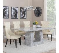Milan Grey Marble Dining Set - Mimi Cream Leather Dining Chair
