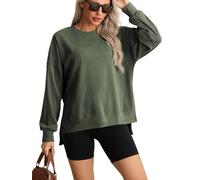 Milan Holiday Loose Pullover Sweatshirt Sweatshirt Women's Pullover Sweatshirt Side Split Long Sleeve Top Y2K Fashion Style Low Waist Design Green
