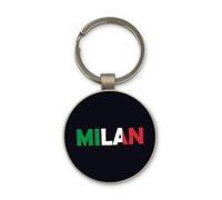 Milan Italy Flag Travel Souvenir, Keychain, Glass Round Design, Custom Keyring