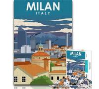 Milan Italy Travel Poster 1000 Piece Jigsaw Puzzles for Adults,Learning Educational Toys Family Games with Matching Poster And Trivia Sheet 50x75cm