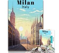 Milan Italy Travel Poster 1000 Pieces Jigsaw Puzzles For Teens And Adults,Toys Educational Games Stress Relieving Great Gifts And Toys 38x26cm
