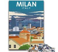 Milan Italy Travel Poster Puzzles 1000 Pieces for Teenagers, Suitable for Ages 14 And Up Family Fun It Is Ideal As A Gift for The Whole Family 1000pcs(50x75cm)