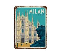 Milan Italy Vintage Travel Poster Retro Poster Metal Tin Sign Retro Iron Painting for Bar Man Cave Cafe Family Garage Poster Wall Decoration30*40cm