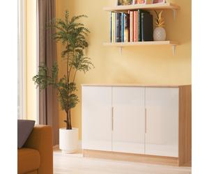 Milan Large Sideboard White & Oak 3 Doors 2 Shelves 110cm