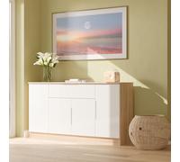 Milan Large Sideboard White & Oak 4 Doors 2 Shelves 1 Drawer 144cm