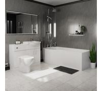 Milan Left Hand P Shaped Shower Bath Modern Bathroom Suite | White | Plastic | 1700mm