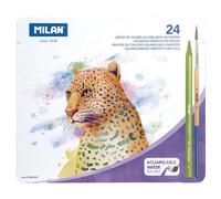 Milan Metal Box 24 Todocolor Colour Pencils 100% Watersoluble Lead + 1 Brush Multicolor