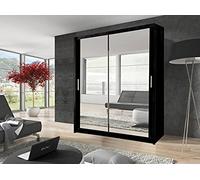 Milan Modern 100cm Width 200cm Height 62cm Depth Full Mirror sliding door wardrobe (Black)