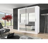 Milan Modern Double Full Mirror sliding door wardrobe with LED Light Width 100cm/120cm/150cm/180cm/203cm/250cm (100cm, White)