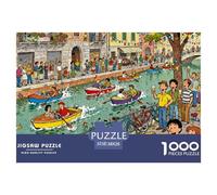 Milan Navigli Sunday Aperitivo Wooden Jigsaw Puzzle Waterproof 1000 Piece Puzzles for Adults Gifts Impossible Challenging Games