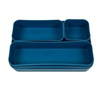 Milan Pacific 8-Piece Drawer Organizer Set, Stackable Plastic Storage Bins, Blue Desk and Bathroom Vanity Dividers for Makeup, Jewelry, Kitchen, Office Accessories