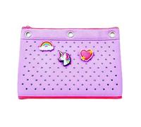 Milan Pacific Star Pattern 3-Ring Pencil Pouch, Purple with Pink Zipper, Geometric Cutout Design, Metal Grommets (Purple)
