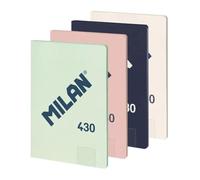 MILAN® Pack of 4 A4 Glued Notebooks, Graph Paper (5 x 5 mm), 48 Sheets of 95 g/m², Rubber Collection 430