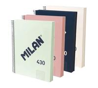 MILAN® Pack of 4 A4 Hardcover Notebooks, Squared Paper (5 x 5 mm), 120 Sheets of 95 g/m², Rubber Collection 430