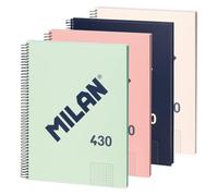 MILAN® Pack of 4 A4 Hardcover Notebooks, Squared Paper (5 x 5 mm), 80 Sheets of 95 g/m², Rubber Collection 430