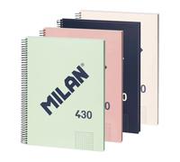 MILAN® Pack of 4 A4 Hardcover Notebooks, Squared Paper (5 x 5 mm), 80 Sheets of 95 g/m², Rubber Collection 430