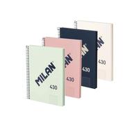 MILAN® Pack of 4 A5 Hardcover Notebooks, Squared Paper (5 x 5 mm), 80 Sheets of 95 g/m², Rubber Collection 430