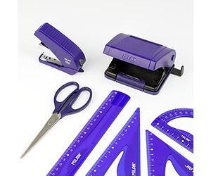 MILAN® Pack Ruler Drawing Technical Stapler, Punch and Office Scissors, Acid Blue Series
