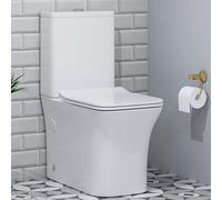 Milan Rimless Close Coupled Toilet Square Pan Gloss White with Dual Flush Cistern & Quick Release Slim Soft Close Seat Bathroom WC Unit