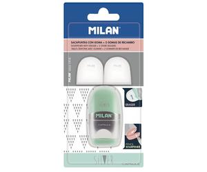 Milan Silver Blister Pack Eraser With Pencil Sharpener Capsule +2 Spare Erasers