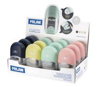 Milan Silver Display Box 12 Erasers With Pencil Sharpener Capsule