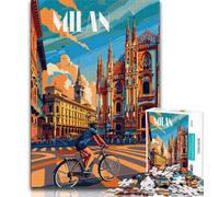 Milan Streets 1000 Piece Jigsaw Puzzles,Challenging To Complete But Fun And Humorous with Matching Poster And Trivia Sheet 38x26cm