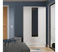 Milan Tall Mirror Wardrobe White 1 Shelf 2 Drawers 196cm
