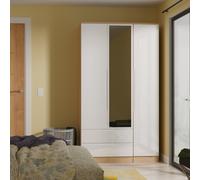 Milan Tall Mirror Wardrobe White & Oak 1 Shelf 2 Drawers 196cm