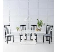 Milan White Marble Dining Set - Athena Black High Gloss Slatted Back Dining Chair with Grey Seat Pads