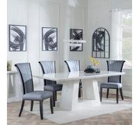 Milan White Marble Dining Set - Cadiz Grey Leather Dining Chair