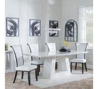 Milan White Marble Dining Set - Cadiz White Leather Dining Chair