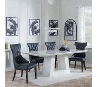 Milan White Marble Dining Set - Mimi Black Leather Dining Chair