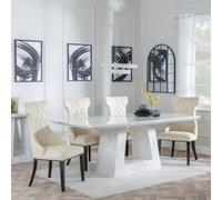 Milan White Marble Dining Set - Mimi Cream Leather Dining Chair