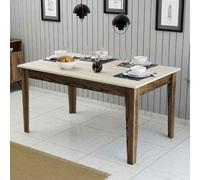milan wooden dining table in walnut and travertine marble effect