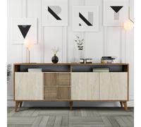 milan wooden sideboard with 4 doors in walnut and travertine marble effect