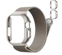 Milanese Loop and Case for Apple Watch 3 2 1 Bands for Men 49mm 44mm 46mm 45mm 42mm 41mm 40mm 38mm,Magnetic Stainless Steel Mesh Metal Strap Bracelet With PC Cover for iWatchSeries 11 10 9 8 7 6 5 4 3