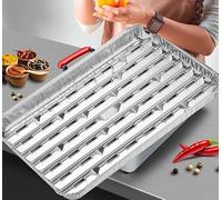 MILANGE Disposable BBQ Grilling Trays with Holes Pack of 20 Aluminum Foil Pans Grill Pans (13.40 Inch) Broiler Pans BBQ Grill Liners Topper Pans with Ribbed Bottom Surface