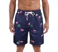 MILANKERR Mens Swim Trunks Swimming Trunks for Men,Mens Bathing Suit Swimsuit Men's Swimwear Swim Short 9" Inseam 20" Outseam, 6200 Navy Flamingo, S
