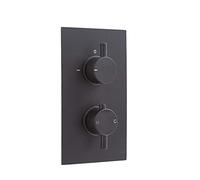 MILANO 1 Outlet Twin Thermostatic Concealed Mixer Shower Valve Black | Brass Construction. Round Handles. Thermostatic Operation. Contemporary Style. Suitable For All Plumbing Systems.