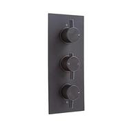 MILANO 2 Outlet Triple Thermostatic Mixer Shower Valve Black | Brass Construction. Round Handles. Thermostatic Operation. Contemporary Style. Suitable For All Plumbing Systems.
